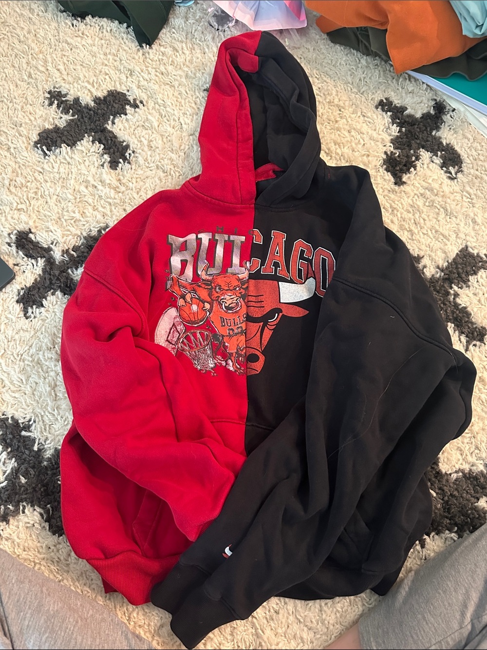 Hollister Split-Color Crewneck Hoodie - Red & Black
